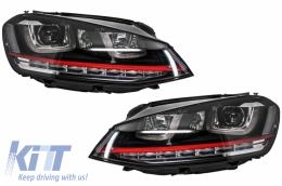 Front Bumper suitable for VW Golf VII Golf 7 (2013-2017) GTI Look with Headlights 3D LED DLR RED FlowingTurn Light-image-6100305