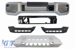 Front Bumper with Aluminum Skid Plate Spoiler LED DRL Extension suitable for Mercedes G-Class W463 (1989-2018) 4X4 Design - COCBMBW463AMG4X4BSK