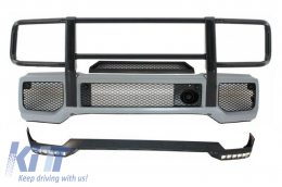 Front Bumper with BullBar Upper Spoiler Lip LED DRL Extension suitable for Mercedes G-Class W463 (1989-2018) G65 Design - COFBMBW463AMGFBBB