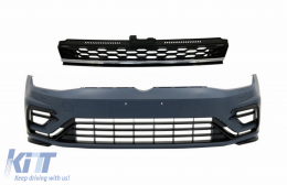Front Bumper with Central Badgeless Grille Chrome suitable for VW Golf 7.5 (2017-2020) GTI R Design - COFBVWG7FRLFGTICH
