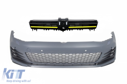 Front Bumper with Central Grille suitable for VW Golf 7 VII 5G (2013-2017) Yellow Insertions - COFGVWG7YFBGTI