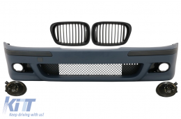 Front Bumper with Central Grilles Kidney Matte Black and Fog Lights  Smoke  Lens suitable for BMW 5 Series E39 1995-2003 M5 Design - COFBBME39M5S