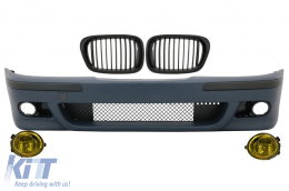 Front Bumper with Central Grilles Kidney Matte Black and Fog Lights Yellow suitable for BMW 5 Series E39 1995-2003 M5 Design - COFBBME39M5Y