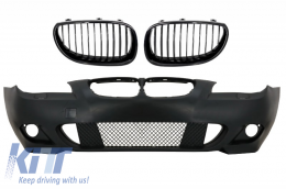 Front Bumper with Central Grilles Kidney Piano Black suitable for BMW 5 Series E60/E61 2003-2009 M-Technik Design Without Fog Lights