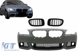 Front Bumper with Central Grilles Kidney suitable for BMW 5 Series F10 F11 Non LCI (07.2010-2013) Sedan Touring M-Technik Design - COFBBMF10MTPDCTWFG