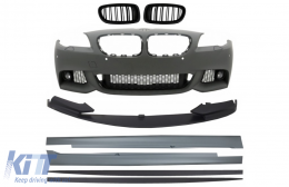 image-11-Front Bumper with Central Grilles Kidney suitable for BMW 5 Series F10 F11 Non LCI (07.2010-2013) Spoiler Lip and Side Skirts Sedan Touring M-Technik Design