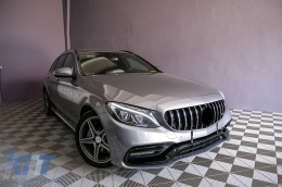 Front Bumper with Chrome Grille suitable for Mercedes C-Class W205 S205 A205 C205 (2014-2018) C63 Design-image-6086077