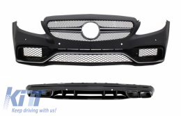 Front Bumper with Diffuser and Black Tips suitable for Mercedes C-Class W205 S205 (2014-2020) Only for AMG Sport Line