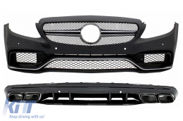 Front Bumper with Diffuser and Black Tips suitable for Mercedes C-Class W205 S205 (2014-2020) Only for AMG Sport Line