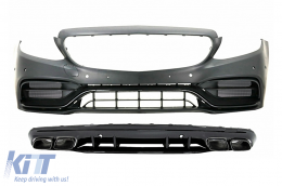 Front Bumper with Diffuser and Black Tips suitable for Mercedes C-Class W205 S205 AMG Sport Line (2014-2020) C63S Design