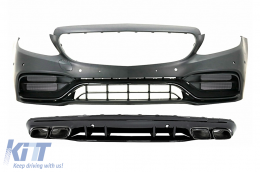 image-32-Front Bumper with Diffuser and Black Tips suitable for Mercedes C-Class W205 S205 AMG Sport Line (2014-2020) C63S Design