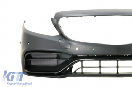 Front Bumper with Diffuser and Black Tips suitable for Mercedes C-Class W205 S205 AMG Sport Line (2014-2020) C63S Design-image-6064612
