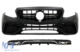 Front Bumper with Diffuser and Exhaust Muffler Tips suitable for Mercedes E-Class W213 S213 Standard (2016-2019) E63 Design Black Chrome - COCBMBW213AMGE63BANC
