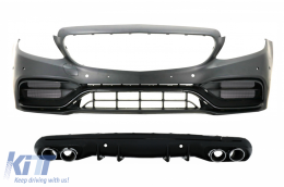 Front Bumper with Diffuser and Exhaust Muffler Tips suitable for Mercedes C-Class W205 Sedan S205 Estate AMG Sport Line (2014-2020) C63 Design - COFBMBW205FAMGBWOG43