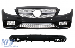 Front Bumper with Diffuser and Exhaust Muffler Tips suitable for Mercedes C-Class W205 Sedan S205 Estate (2014-2020) C63 Design