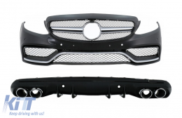 Front Bumper with Diffuser and Exhaust Muffler Tips suitable for Mercedes C-Class W205 Sedan S205 Estate (2014-2020) C63 Design - COFBMBW205AMG43