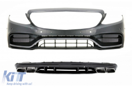 image-26-Front Bumper with Diffuser and Silver Tips suitable for Mercedes C-Class W205 S205 AMG Sport Line (2014-2020) C63S Design