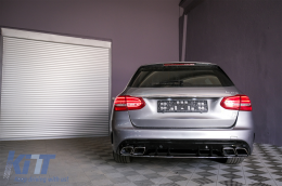 Front Bumper with Diffuser and Silver Tips suitable for Mercedes C-Class W205 S205 AMG Sport Line (2014-2020) C63S Design-image-6085566