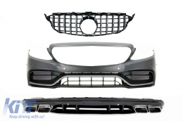 Front Bumper with Diffuser and Silver Tips suitable for Mercedes C-Class W205 S205 AMG Sport Line (2014-2020) C63S Design - COCBMBW205C63SFBOCCN