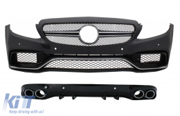 Front Bumper with Diffuser Double Outlet and Exhaust Tips suitable for Mercedes C-Class C205 Coupe A205 Cabriolet (2014-2019) C63 Design - COFBMBW205AMGRD