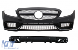 image-66-Front Bumper with Diffuser Double Outlet and Exhaust Tips suitable for Mercedes C-Class C205 Coupe A205 Cabriolet (2014-2019) C63 Design