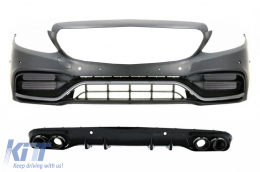 image-70-Front Bumper with Diffuser Double Outlet and Exhaust Tips suitable for Mercedes C-Class A205 Cabriolet C205 Coupe (2014-2019) Facelift Design