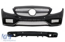 Front Bumper with Diffuser Double Outlet and Exhaust Tips suitable for Mercedes C-Class C205 Coupe A205 Cabriolet (2014-2019) C63 Design - COFBMBW205AMGRDB