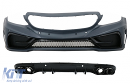 Front Bumper with Diffuser Double Outlet and Exhaust Tips suitable for Mercedes C-Class A205 Cabriolet C205 Coupe (2014-2019) - COFBMBW205CRLRDB