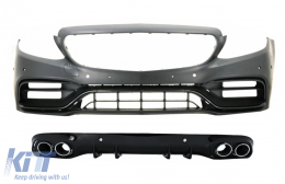 Front Bumper with Diffuser Double Outlet with Exhaust Tips suitable for Mercedes C-Class A205 C205 Coupe Cabriolet (2014-2019) C63 Design
