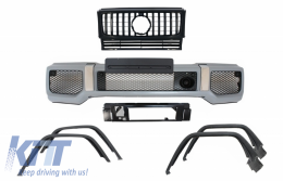 Front Bumper with Fender Flares Wheel Arches and Front Grille Black suitable for Mercedes G-Class W463 (1989-2018) G65 Design - COCBMBW463AMGWAFGCN
