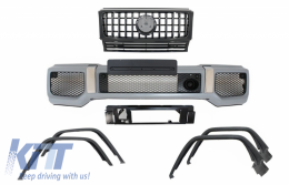 Front Bumper with Fender Flares Wheel Arches and Front Grille All Piano Black suitable for Mercedes G-Class W463 (1989-2018) G65 Design - COCBMBW463AMGWAFGRB