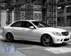 Front Bumper with Fog Lights and Side Skirts suitable for Mercedes C-Class W204 (2007-2012) C63 Design-image-6041042