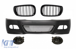 Front Bumper with Fog lights suitable for BMW 3 Series E46 (1998-2004) M3 Look and Central Kidney Grilles Double Stripe M Design Piano Black - COFBBME46M3NLSFG