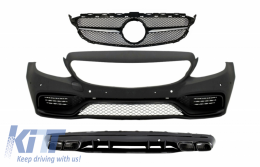 Front Bumper with Grille and Diffuser suitable for MERCEDES C-Class W205 S205 (2014-2018) C63 Design without 360 camera - COFBMBW205AMGWOGFG