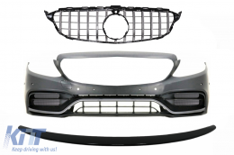 Front Bumper with Grille and Trunk Boot Spoiler Piano Black suitable for Mercedes C-Class C205 (2014-2018) C63 GT-R Design