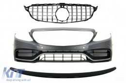 Front Bumper with Grille and Trunk Boot Spoiler Piano Black suitable for Mercedes C-Class C205 (2014-2018) C63 GT-R Design - COCBMBW205FAMGWOGFGPB