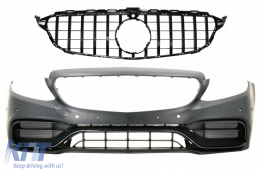 Front Bumper with Grille Black suitable for Mercedes C-Class W205 S205 A205 C205 (2014-2018) C63 Design - COFBMBW205FAMGBWOGFGBCN