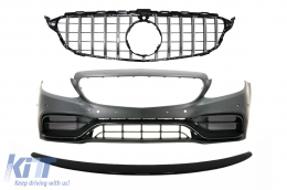 Front Bumper with Grille Chrome and Trunk Boot Spoiler Piano Black suitable for Mercedes C-Class C205 (2014-2018) C63 Design