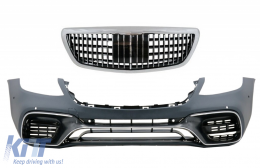 image-64-Front Bumper with Grille Chrome suitable for Mercedes S-Class W222 Facelift (2014-06.2017) Vertical S63 Design