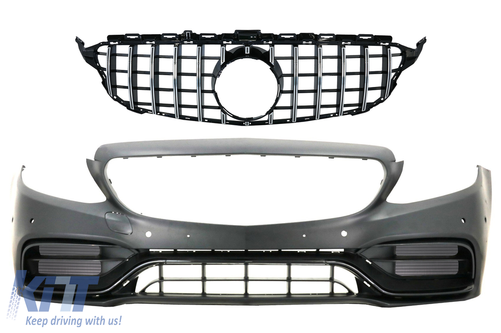 Front Bumper with Grille Chrome without 360 Camera suitable for Mercedes C- Class W205 S205 A205 C205 (2014-2018) C63 Design 