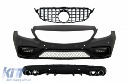 Front Bumper with Grille Chrome Without Camera and Diffuser with Exhaust Muffler Tips suitable for Mercedes C-Class W205 S205 (2014-2018) C63 Design - COCBMBW205AMGWOGWOCCN