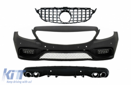 Front Bumper with Grille Chrome Without Camera and Diffuser with Exhaust Muffler Tips suitable for Mercedes C-Class W205 S205 (2014-2018) C63 Design