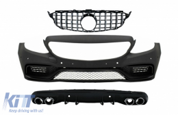 image-77-Front Bumper with Grille Chrome Without Camera and Diffuser with Exhaust Muffler Tips suitable for Mercedes C-Class W205 S205 (2014-2018) C63 Design