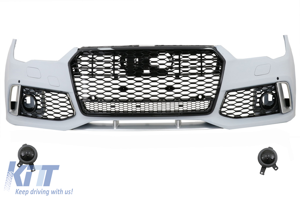 Első lökhárító ráccsal, alkalmas Audi A7 4G Facelift (2015-2018) RS7 Designhoz