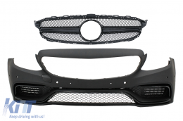 Front Bumper with Grille suitable for Mercedes C-Class W205 S205 C205 A205 (2014-2018) Limousine T-Model Coupe Cabriolet Black