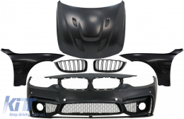 image-44-Front Bumper with Grilles and Front Fenders & Hood Bonnet suitable for BMW 4 Series F32 Coupe F33 Convertible F36 Gran Coupe (2013-2017) M4 Design All Black