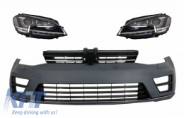 Front Bumper with Headlights 3D DRL Silver LED FLOWING Dynamic Sequential Turning Lights suitable for VW Golf VII 7 (2013-2017) R-Line Look - COFBVWG7RHLDFW