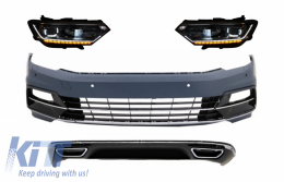 Front Bumper with Headlights and Rear Bumper Diffuser suitable for VW Passat B8 3G (2015-2018) R-Line Design - COFBVWPA3GRLHLRD
