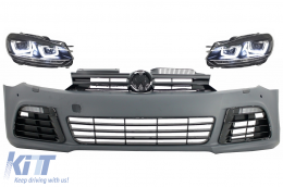 Front Bumper with Headlights LED Flowing Turning Light Chrome suitable for VW Golf VI 6 MK6 (2008-2013) R20 Design RHD