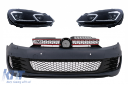 Front Bumper with Headlights LED Silver Flowing Dynamic Sequential Turning Lights suitable for VW Golf VI 6 (2008-2013) GTI G7.5 Design - COFBVWG6GTIPDCHLFS